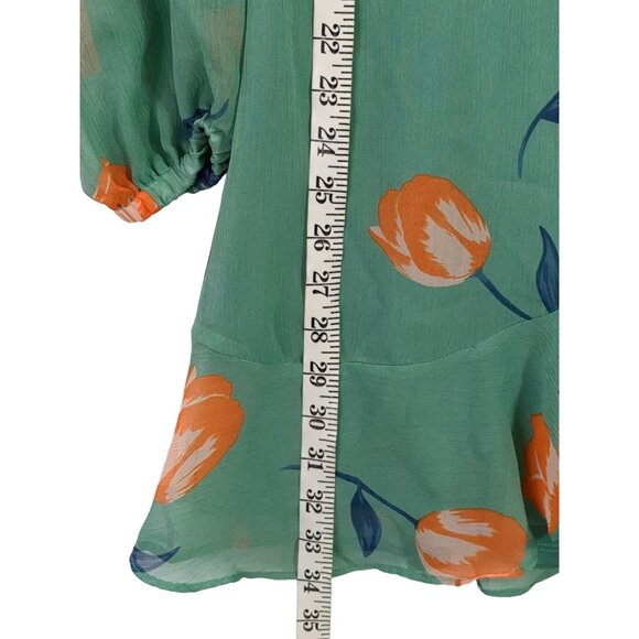 All In Favor Wrap Mini Dress Womens S Green Floral Long Sleeve Feminine Flirty - Picture 11 of 14